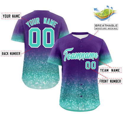 Custom Purple Aqua Sequins Pattern Gradient Fashion Authentic Baseball Jersey