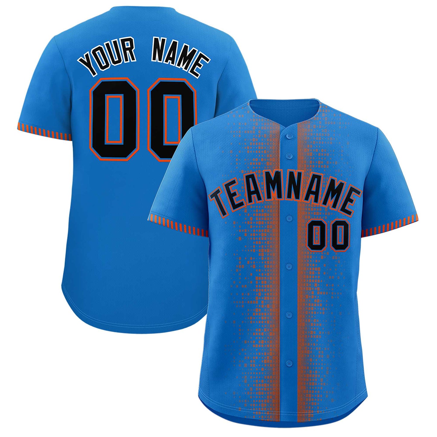 Custom Powder Blue Orange Personalized Phonetic Rhythm Authentic Baseball Jersey