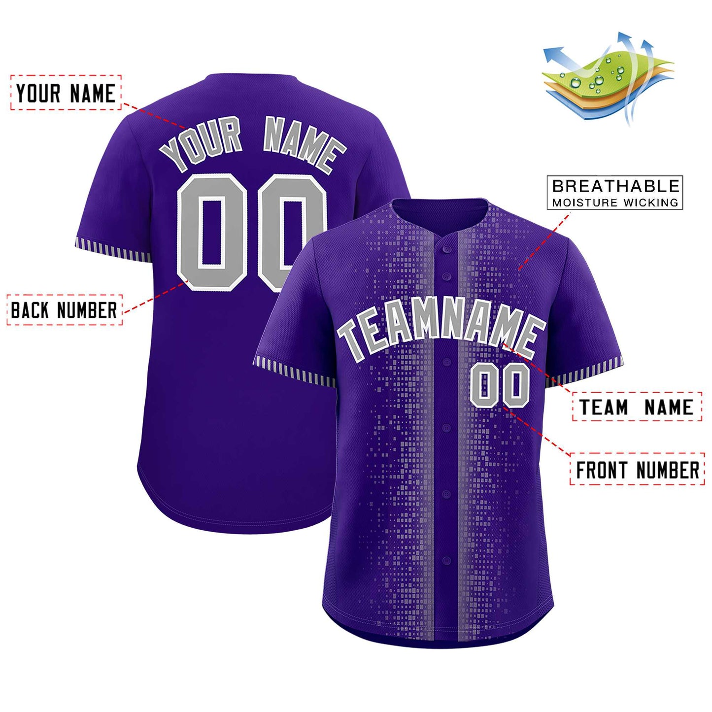 Custom Purple Gray Personalized Phonetic Rhythm Authentic Baseball Jersey