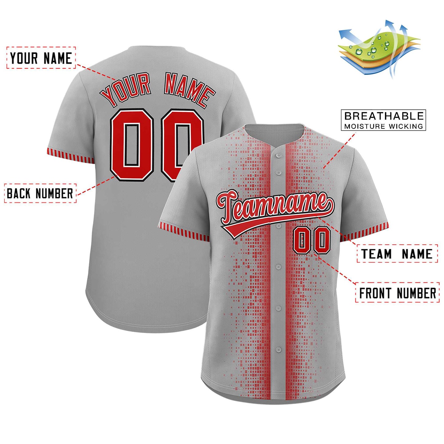 Custom Gray Red Personalized Phonetic Rhythm Authentic Baseball Jersey