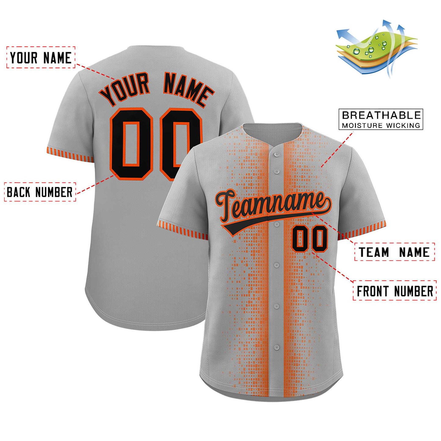 Custom Gray Orange Personalized Phonetic Rhythm Authentic Baseball Jersey