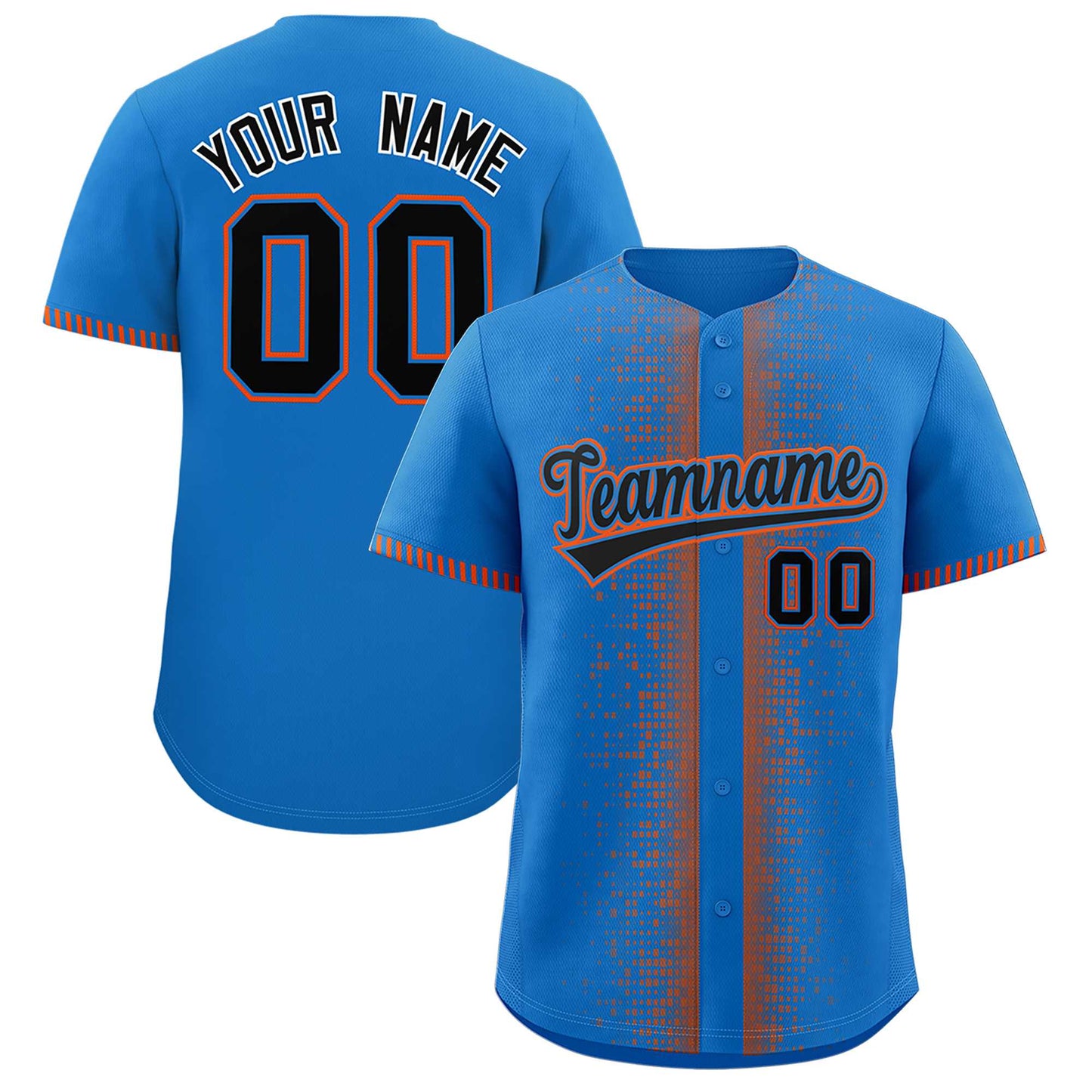 Custom Powder Blue Orange Personalized Phonetic Rhythm Authentic Baseball Jersey