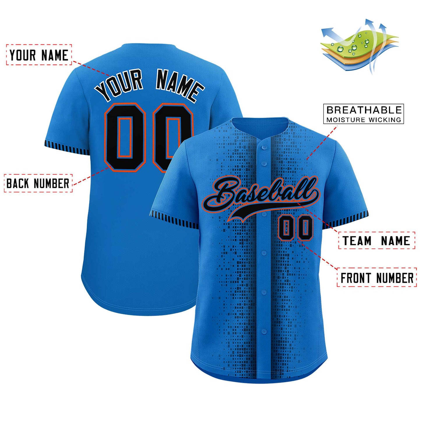 Custom Powder Blue Black Personalized Phonetic Rhythm Authentic Baseball Jersey