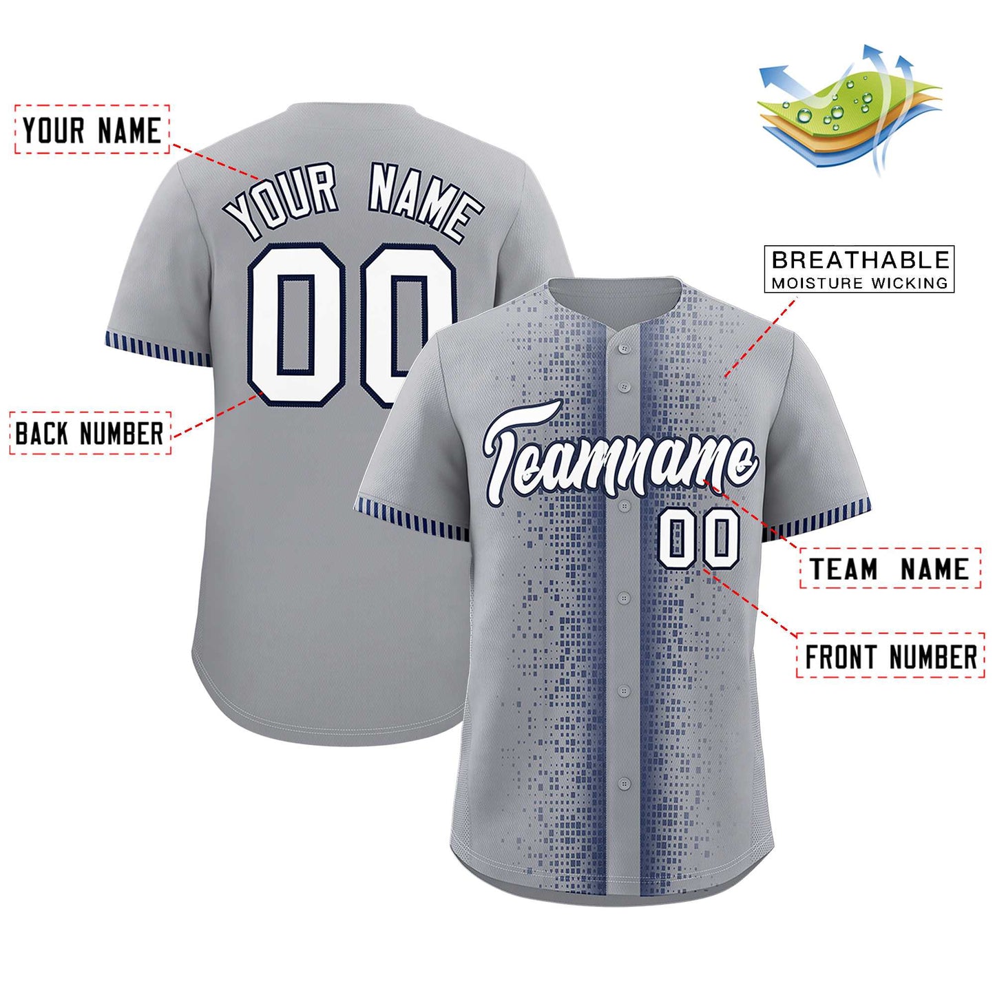 Custom Gray Navy Personalized Phonetic Rhythm Authentic Baseball Jersey