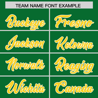 Custom Kelly Green Gold Personalized Phonetic Rhythm Authentic Baseball Jersey