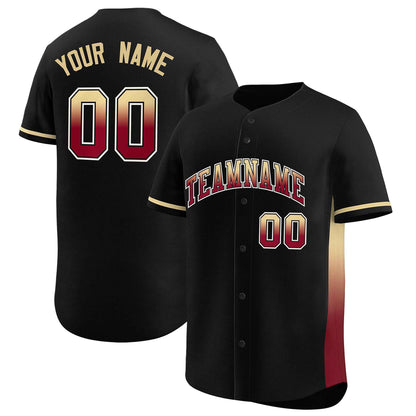 Custom Black Khaki-Crimson Personalized Gradient Font And Side Design Authentic Baseball Jersey