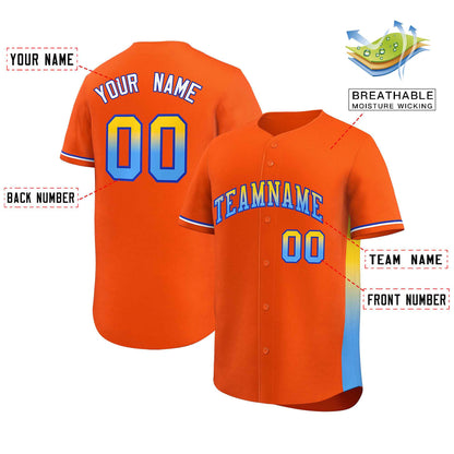 Custom Orange Gold-Powder Blue Personalized Gradient Font And Side Design Authentic Baseball Jersey