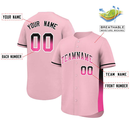 Custom Light Pink Black-Pink Personalized Gradient Font And Side Design Authentic Baseball Jersey