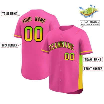 Custom Pink Neon Green-Gold Personalized Gradient Font And Side Design Authentic Baseball Jersey