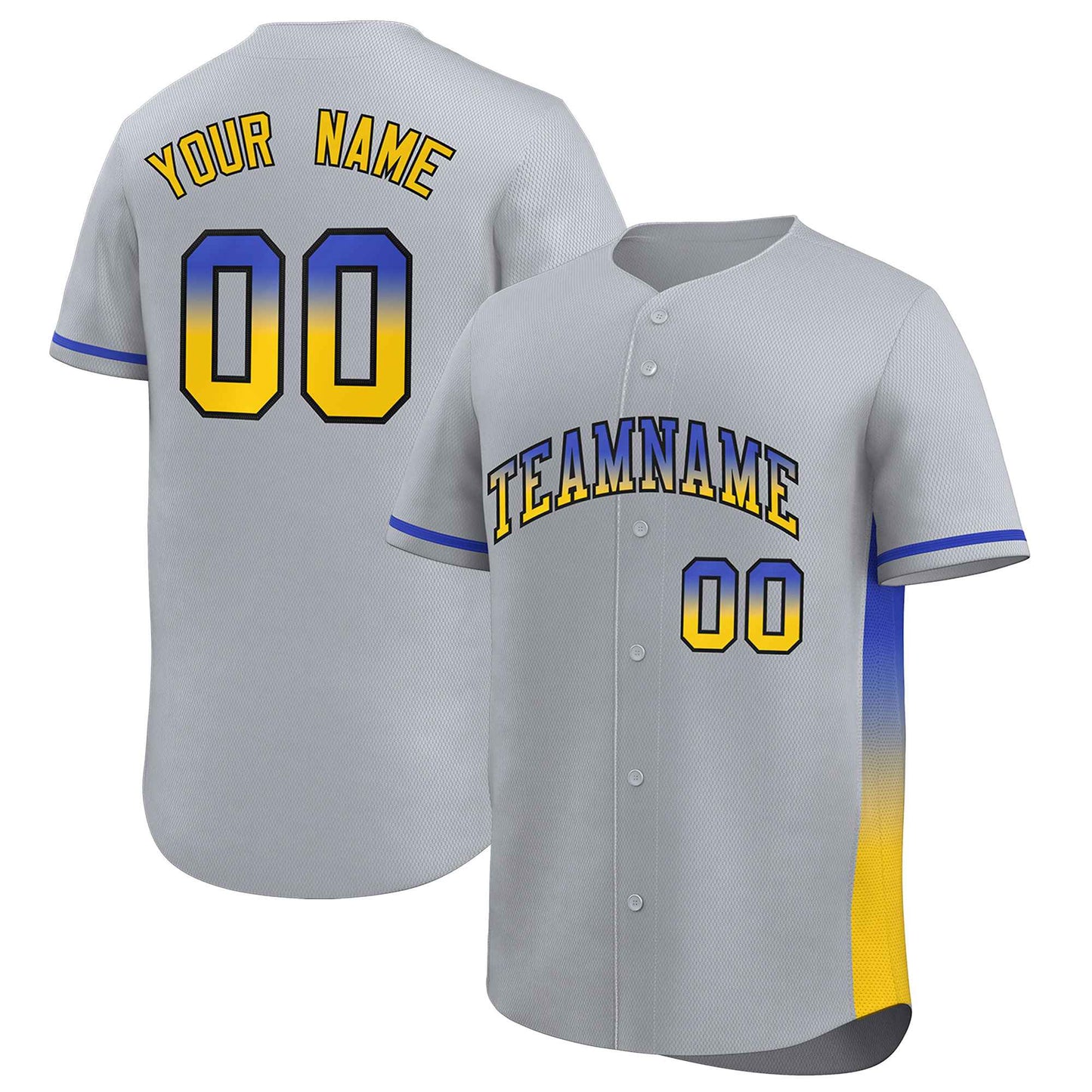 Custom Light Gray Royal-Gold Personalized Gradient Font And Side Design Authentic Baseball Jersey