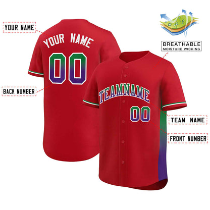 Custom Red Kelly Green-Purple Personalized Gradient Font And Side Design Authentic Baseball Jersey