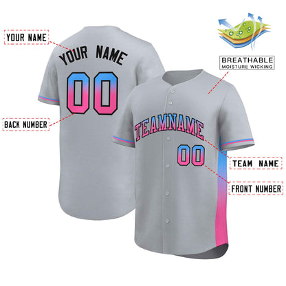 Custom Light Gray Powder Blue-Pink Personalized Gradient Font And Side Design Authentic Baseball Jersey