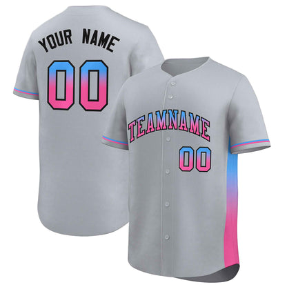 Custom Light Gray Powder Blue-Pink Personalized Gradient Font And Side Design Authentic Baseball Jersey