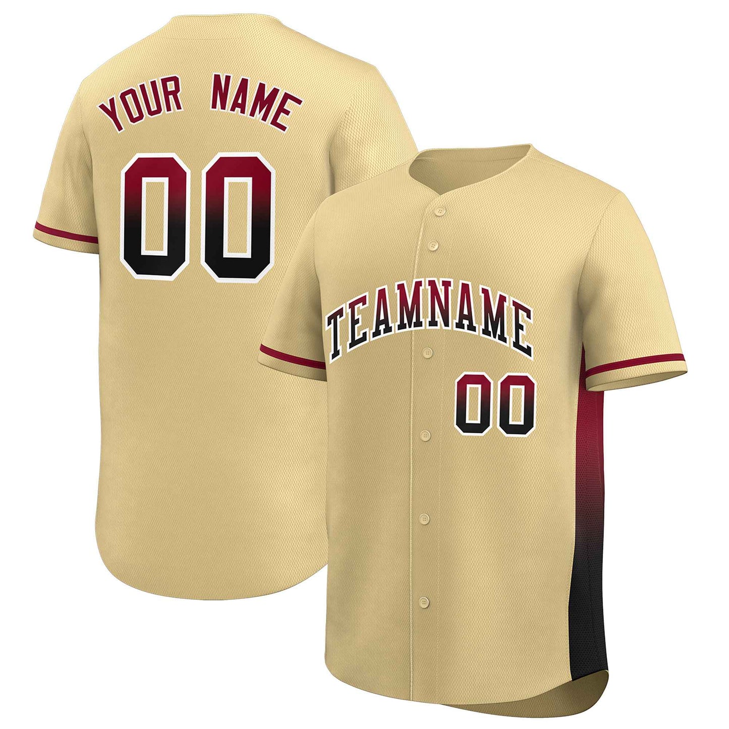 Custom Khaki Crimson-Black Personalized Gradient Font And Side Design Authentic Baseball Jersey