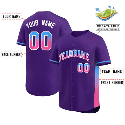 Custom Purple Powder Blue-Pink Personalized Gradient Font And Side Design Authentic Baseball Jersey