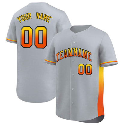 Custom Light Gray Gold-Orange Personalized Gradient Font And Side Design Authentic Baseball Jersey