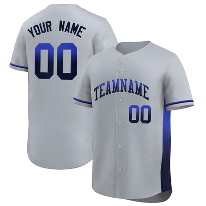 Custom Light Gray Royal-Navy Personalized Gradient Font And Side Design Authentic Baseball Jersey