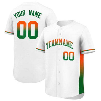 Custom White Orange-Kelly Green Personalized Gradient Font And Side Design Authentic Baseball Jersey