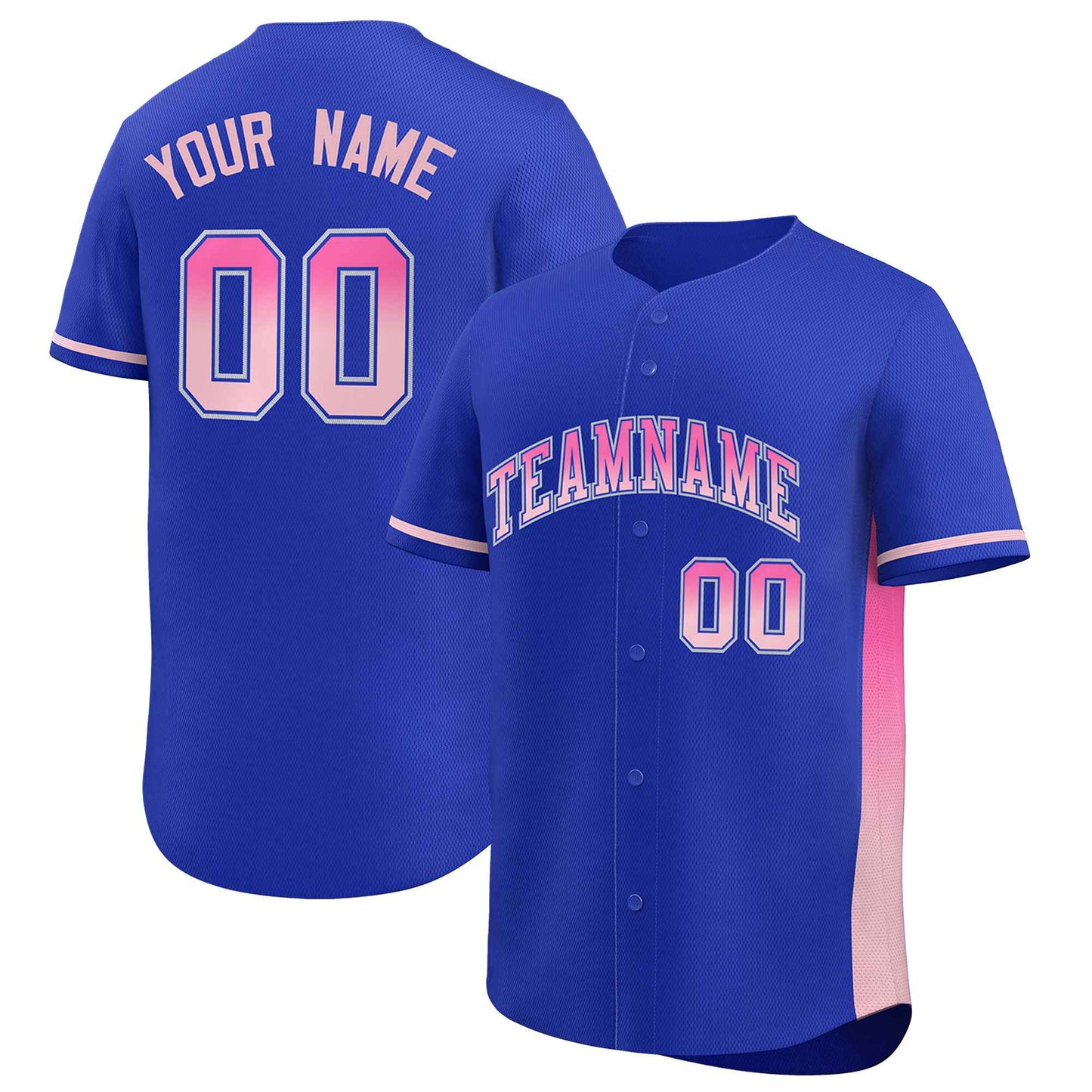 Custom Royal Pink-Lt Pink Personalized Gradient Font And Side Design Authentic Baseball Jersey