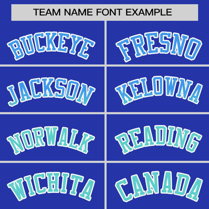 Custom Royal Powder Blue-Light Green Personalized Gradient Font And Side Design Authentic Baseball Jersey