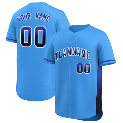 Custom Powder Blue Royal-Navy Personalized Gradient Font And Side Design Authentic Baseball Jersey