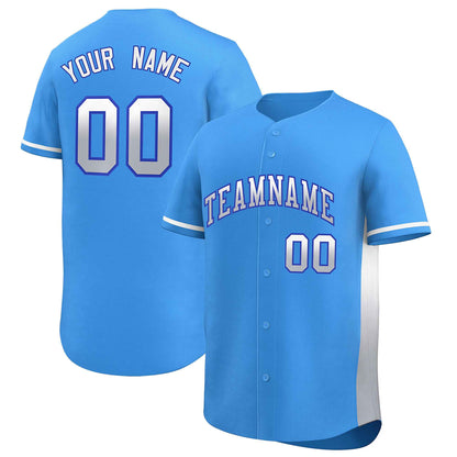 Custom Powder Blue White-Lt Gray Personalized Gradient Font And Side Design Authentic Baseball Jersey