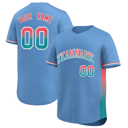 Custom Light Blue Light Red-Aqua Personalized Gradient Font And Side Design Authentic Baseball Jersey