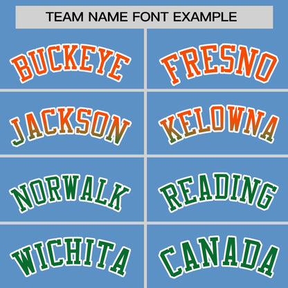 Custom Light Blue Orange-Kelly Green Personalized Gradient Font And Side Design Authentic Baseball Jersey