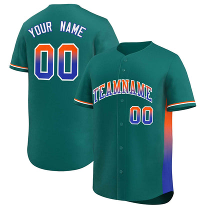 Custom Aqua Orange-Royal Personalized Gradient Font And Side Design Authentic Baseball Jersey