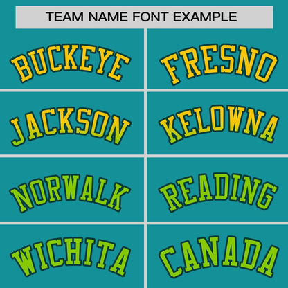 Custom Aqua Gold-Neon Green Personalized Gradient Font And Side Design Authentic Baseball Jersey