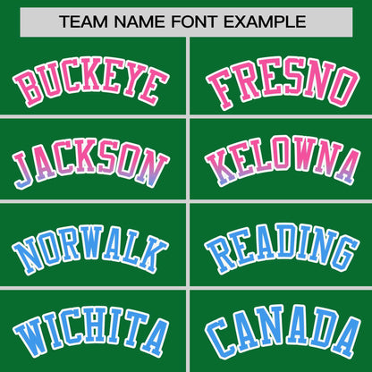 Custom Kelly Green Pink-Powder Blue Personalized Gradient Font And Side Design Authentic Baseball Jersey