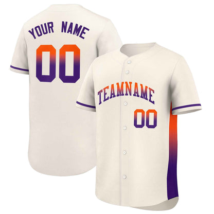 Custom Cream Orange-Purple Personalized Gradient Font And Side Design Authentic Baseball Jersey