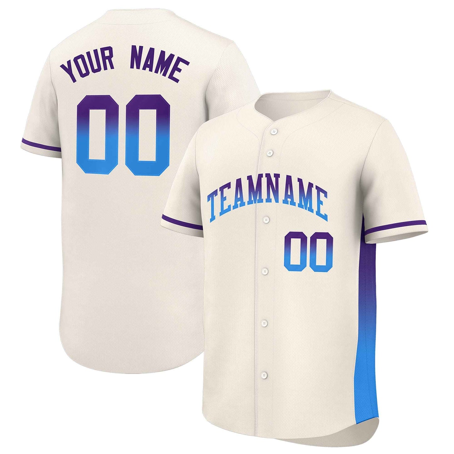 Custom Cream Purple-Powder Blue Personalized Gradient Font And Side Design Authentic Baseball Jersey