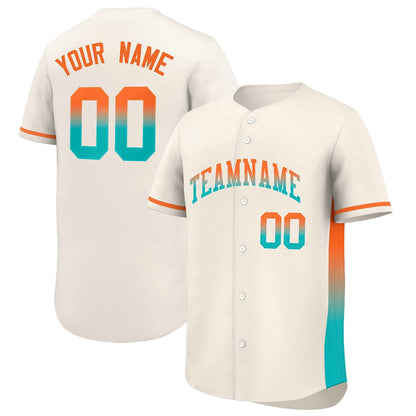 Custom Cream Orange-Aqua Personalized Gradient Font And Side Design Authentic Baseball Jersey