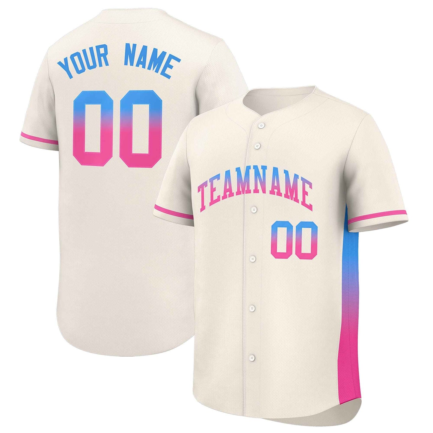 Custom Cream Powder Blue-Pink Personalized Gradient Font And Side Design Authentic Baseball Jersey