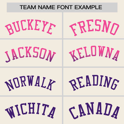 Custom Cream Pink-Purple Personalized Gradient Font And Side Design Authentic Baseball Jersey