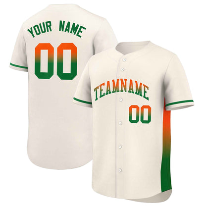 Custom Cream Orange-Kelly Green Personalized Gradient Font And Side Design Authentic Baseball Jersey