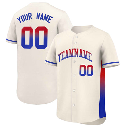 Custom Cream Red-Royal Personalized Gradient Font And Side Design Authentic Baseball Jersey