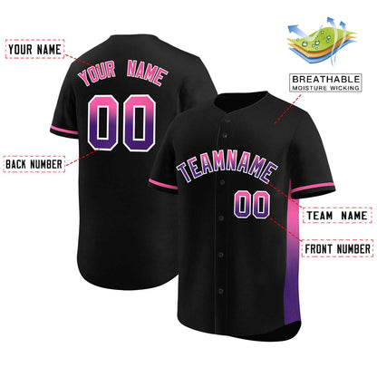 Custom Black Pink-Purple Personalized Gradient Font And Side Design Authentic Baseball Jersey