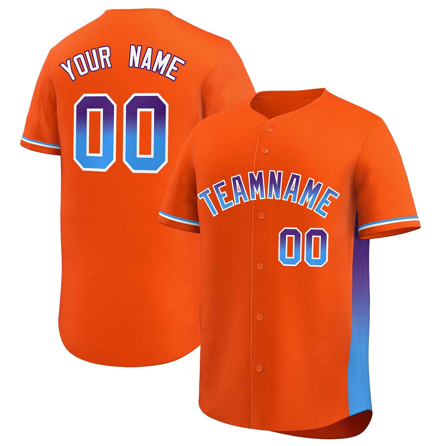 Custom Orange Purple-Powder Blue Personalized Gradient Font And Side Design Authentic Baseball Jersey