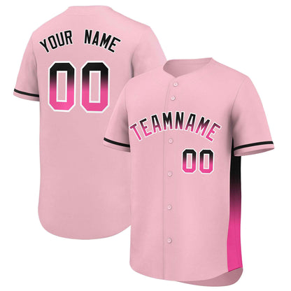 Custom Light Pink Black-Pink Personalized Gradient Font And Side Design Authentic Baseball Jersey