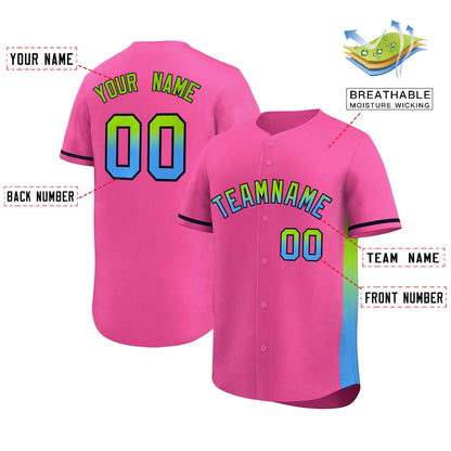 Custom Pink Neon Green-Powder Blue Personalized Gradient Font And Side Design Authentic Baseball Jersey