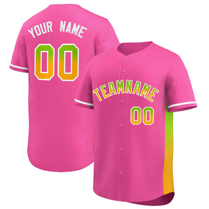 Custom Pink Neon Green-Gold Personalized Gradient Font And Side Design Authentic Baseball Jersey