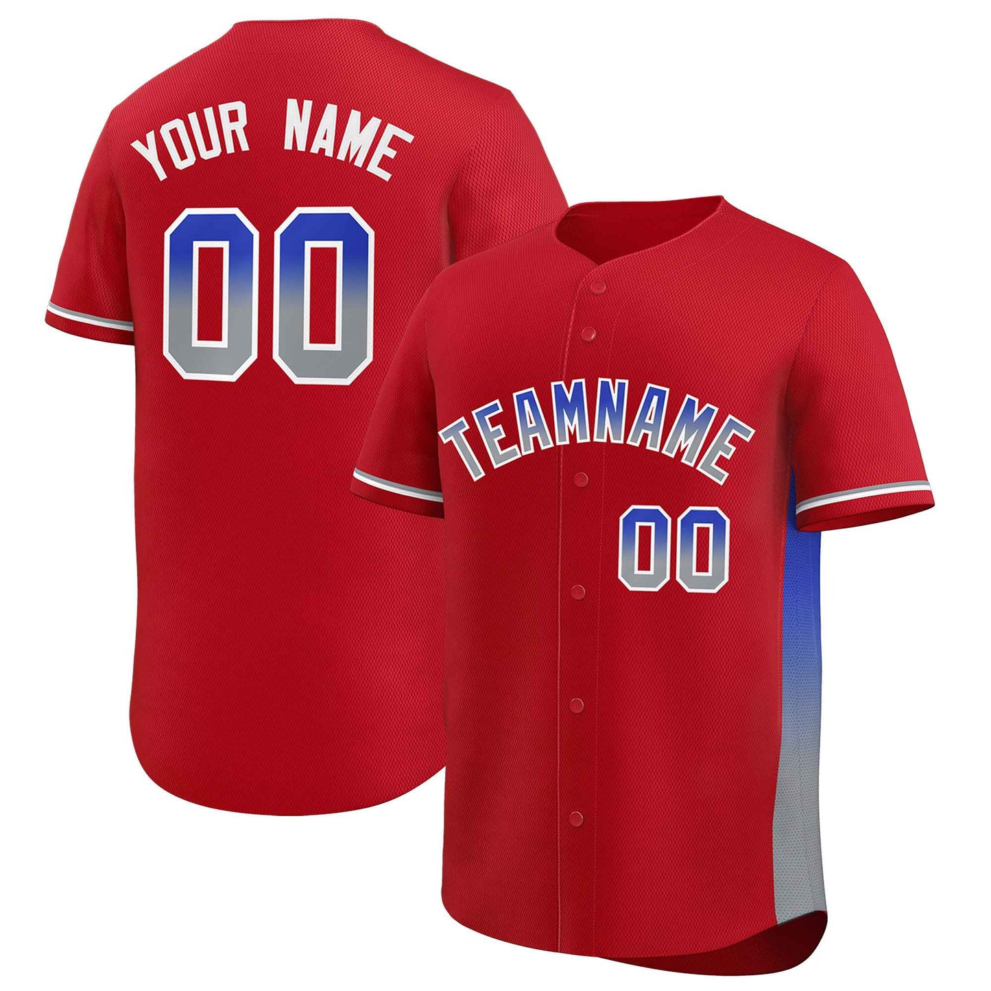 Custom Red Royal-Lt Gray Personalized Gradient Font And Side Design Authentic Baseball Jersey