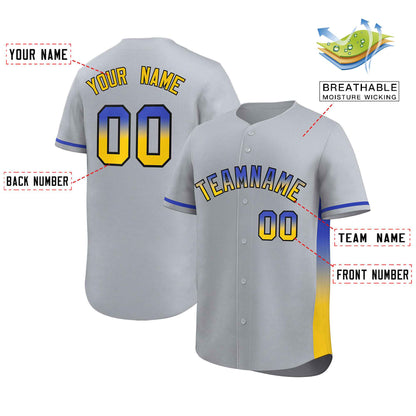 Custom Light Gray Royal-Gold Personalized Gradient Font And Side Design Authentic Baseball Jersey