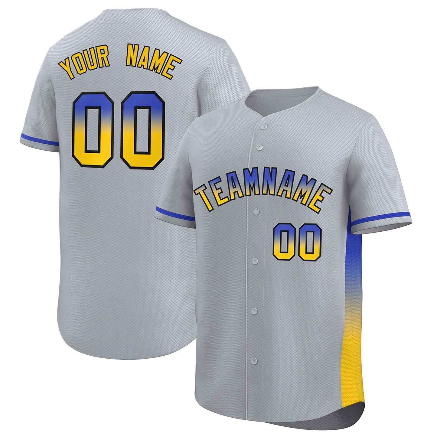 Custom Light Gray Royal-Gold Personalized Gradient Font And Side Design Authentic Baseball Jersey