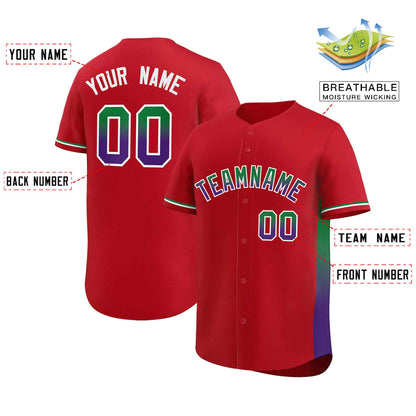 Custom Red Kelly Green-Purple Personalized Gradient Font And Side Design Authentic Baseball Jersey