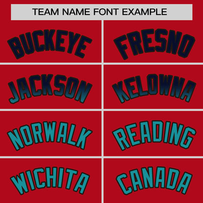 Custom Red Navy-Aqua Personalized Gradient Font And Side Design Authentic Baseball Jersey