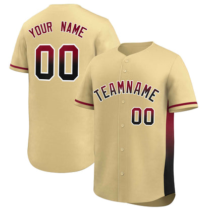 Custom Khaki Crimson-Black Personalized Gradient Font And Side Design Authentic Baseball Jersey