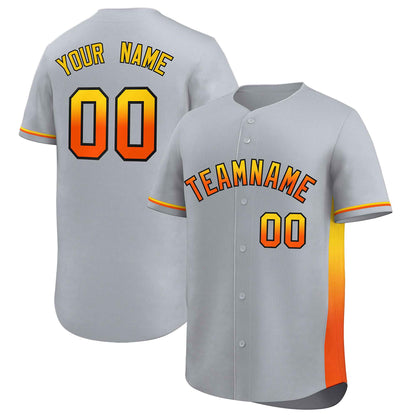 Custom Light Gray Gold-Orange Personalized Gradient Font And Side Design Authentic Baseball Jersey